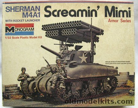 Monogram 1/32 Sherman M4A1 Tank with T34 Rocket Launcher 'Screamin' Mimi' with Diorama Sheet, 4200 plastic model kit